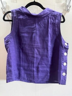 Hobbs London Size 10 Purple 100% Flax Linen Sleeveless Button Side Top
